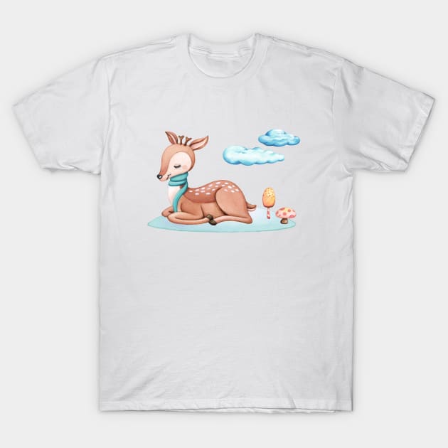 Winter little deer T-Shirt by Nopi Pantelidou